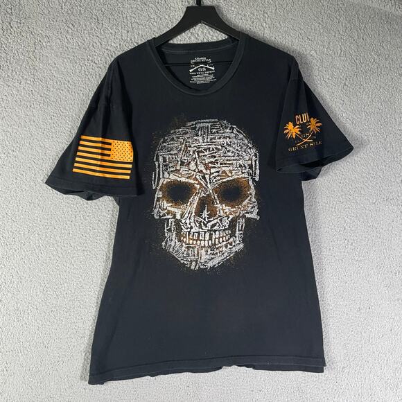 Grunt Style Skull Graphic Tee XXL Black USA Flag Military Shirt Cotton Patriotic - Picture 2 of 8